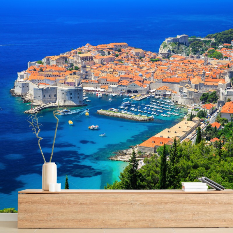 Fotomural panorámica de Dubrovnik y su costa amurallada