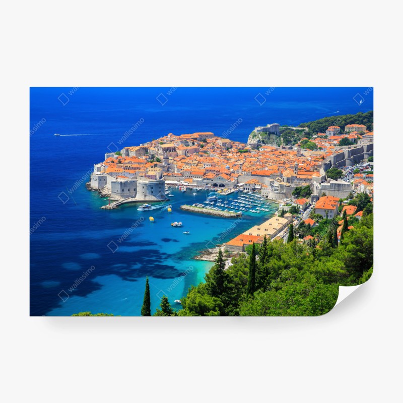 Fotomural panorámica de Dubrovnik y su costa amurallada