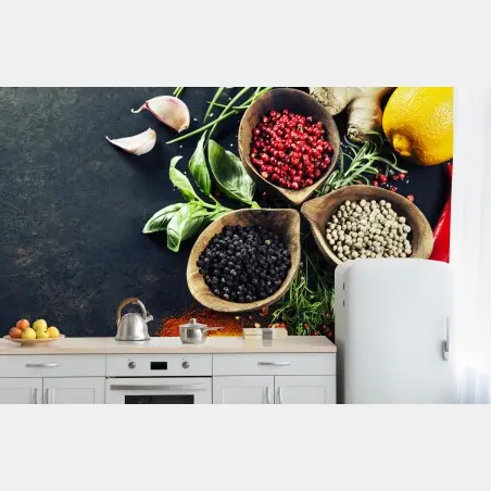 Fotomural composición de hierbas y especias aromáticas – Pixers®