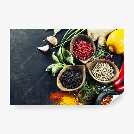 Fotomural composición de hierbas y especias aromáticas – Pixers®