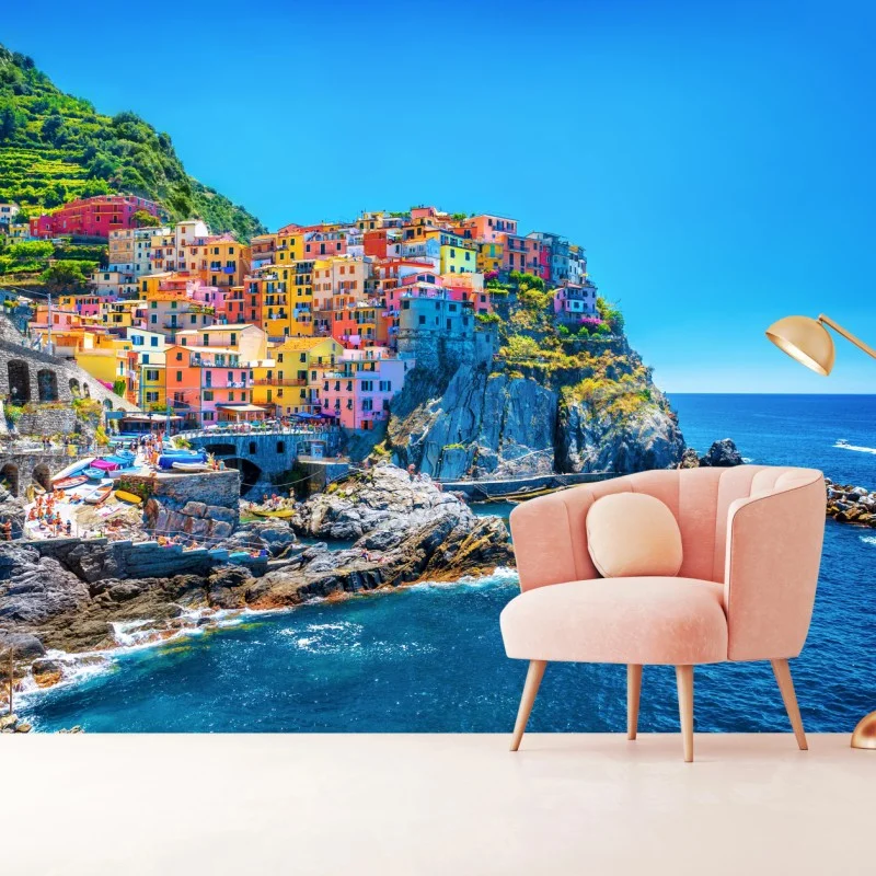 Fotomural casas de colores en acantilado de Manarola
