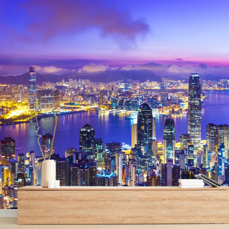 Fotomural amanecer en Hong Kong: horizonte iluminado