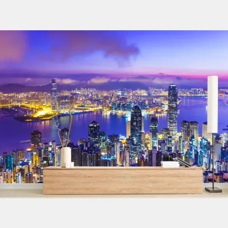 Fotomural amanecer en Hong Kong: horizonte iluminado – Pixers®