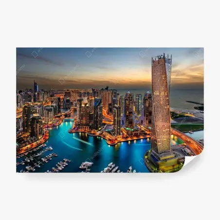 Fotomural panorámica nocturna de la marina de Dubái – Pixers®