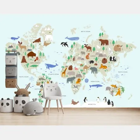 Fotomural mapa ilustrado de la fauna mundial – Pixers®
