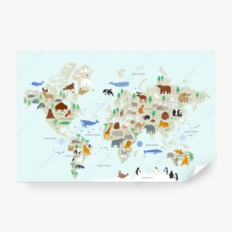 Fotomural mapa ilustrado de la fauna mundial