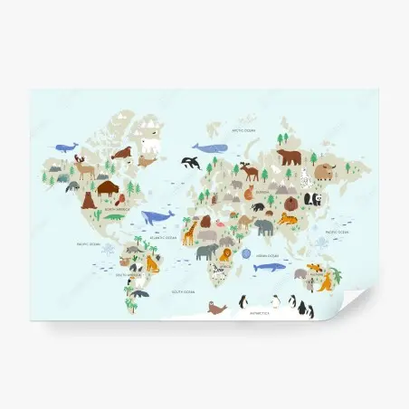 Fotomural mapa ilustrado de la fauna mundial – Pixers®