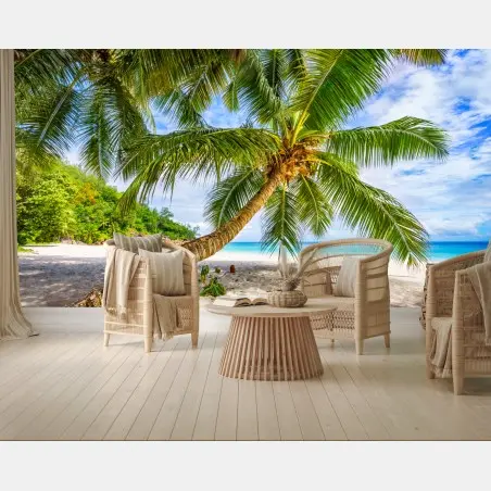 Fotomural paraíso tropical con palmera inclinada – Pixers®