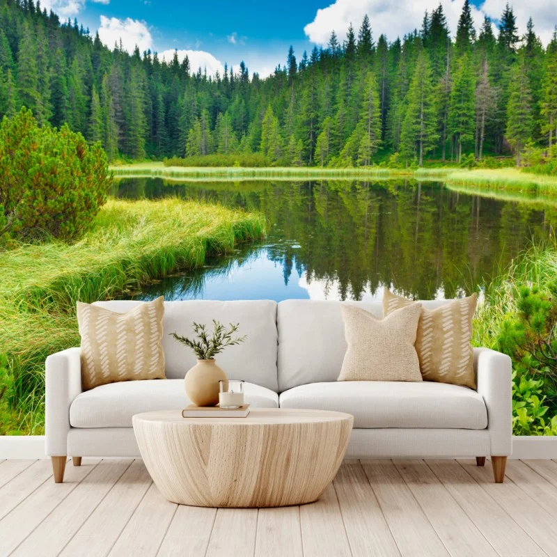 Fotomural serenidad en el lago entre pinos