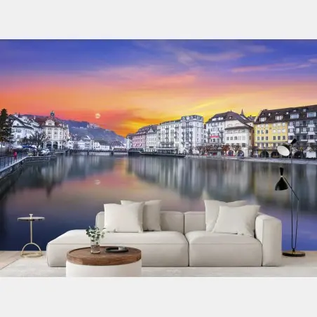 Fotomural puesta de sol en Lucerna sobre el río Reuss – Pixers®