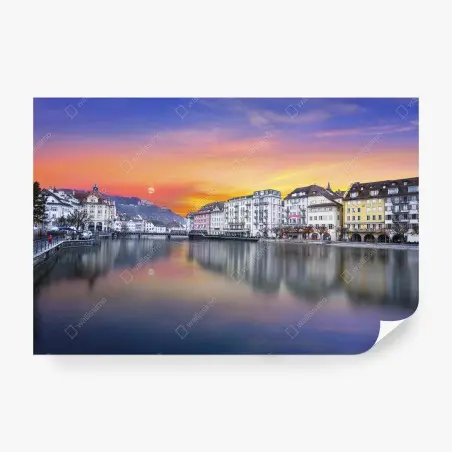 Fotomural puesta de sol en Lucerna sobre el río Reuss – Pixers®