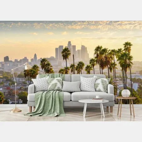 Fotomural amanecer sobre Los Ángeles con palmeras – Pixers®