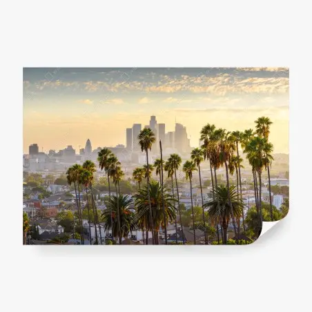 Fotomural amanecer sobre Los Ángeles con palmeras – Pixers®