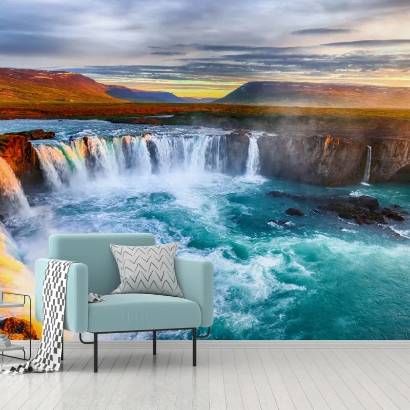 Fotomural amanecer sobre Godafoss: belleza salvaje de Islandia