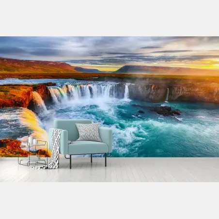 Fotomural amanecer sobre Godafoss: belleza salvaje de Islandia – Pixers®