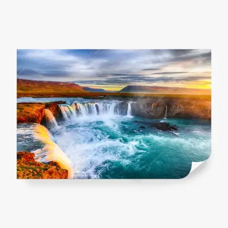 Fotomural amanecer sobre Godafoss: belleza salvaje de Islandia – Pixers®