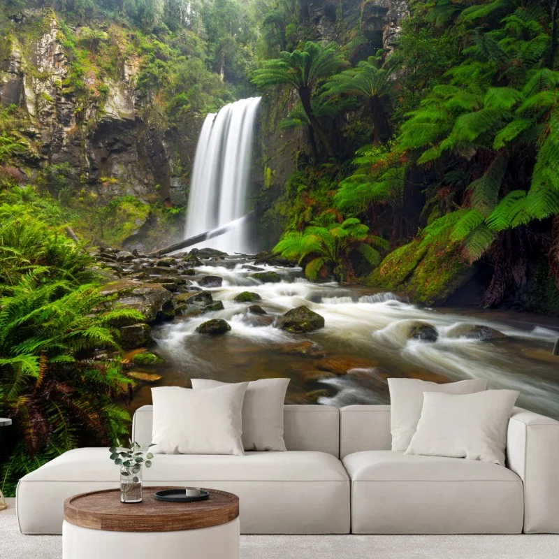 Fotomural cascada en bosque de helechos