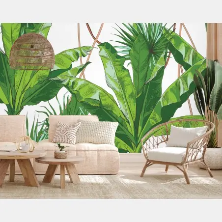 Fotomural follaje tropical vibrante en tonos verdes – Pixers®