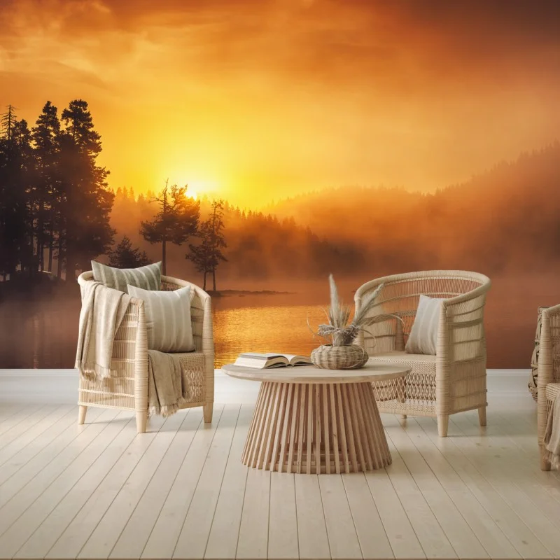 Fotomural amanecer dorado en el lago