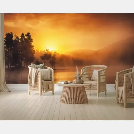 Fotomural amanecer dorado en el lago – Pixers®