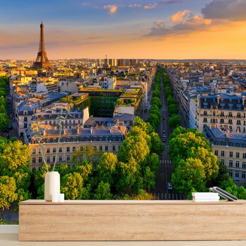 Fotomural atardecer sobre París con la torre Eiffel