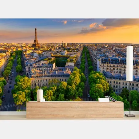 Fotomural atardecer sobre París con la torre Eiffel – Pixers®