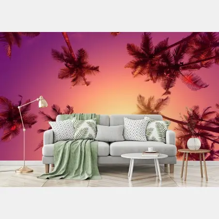 Fotomural atardecer tropical entre palmeras – Pixers®
