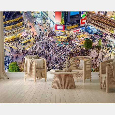 Fotomural vibrante cruce de Shibuya por la noche – Pixers®