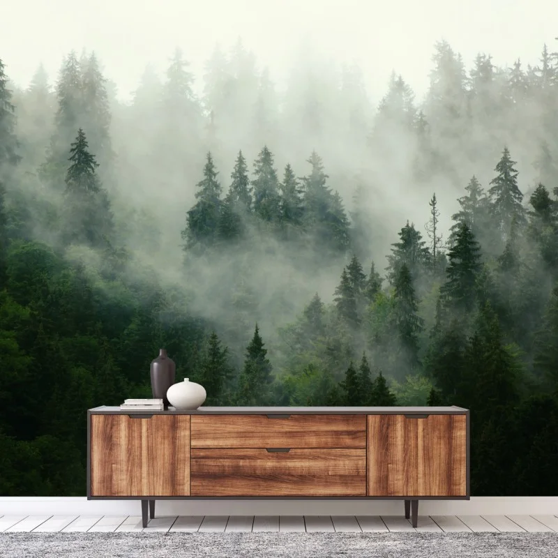 Fotomural bosque envuelto en niebla