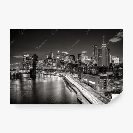 Fotomural vista nocturna de Nueva York en blanco y negro – Pixers®