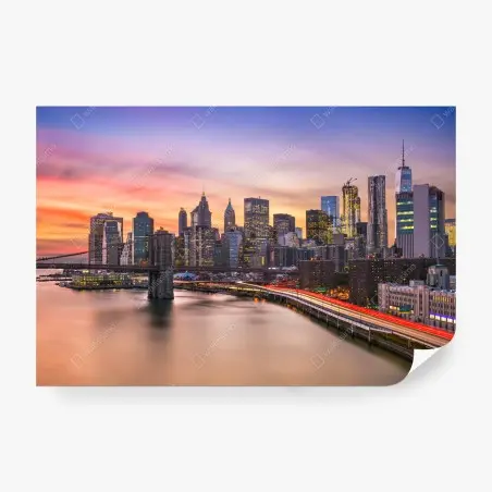 Fotomural puesta de sol sobre Manhattan y el puente de Brooklyn – Pixers®