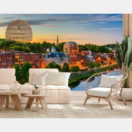 Fotomural atardecer en Augusta sobre el río Kennebec – Pixers®