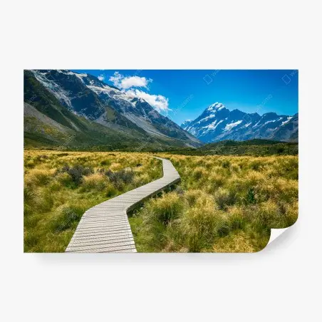 Fotomural sendero hacia las montañas nevadas – Pixers®