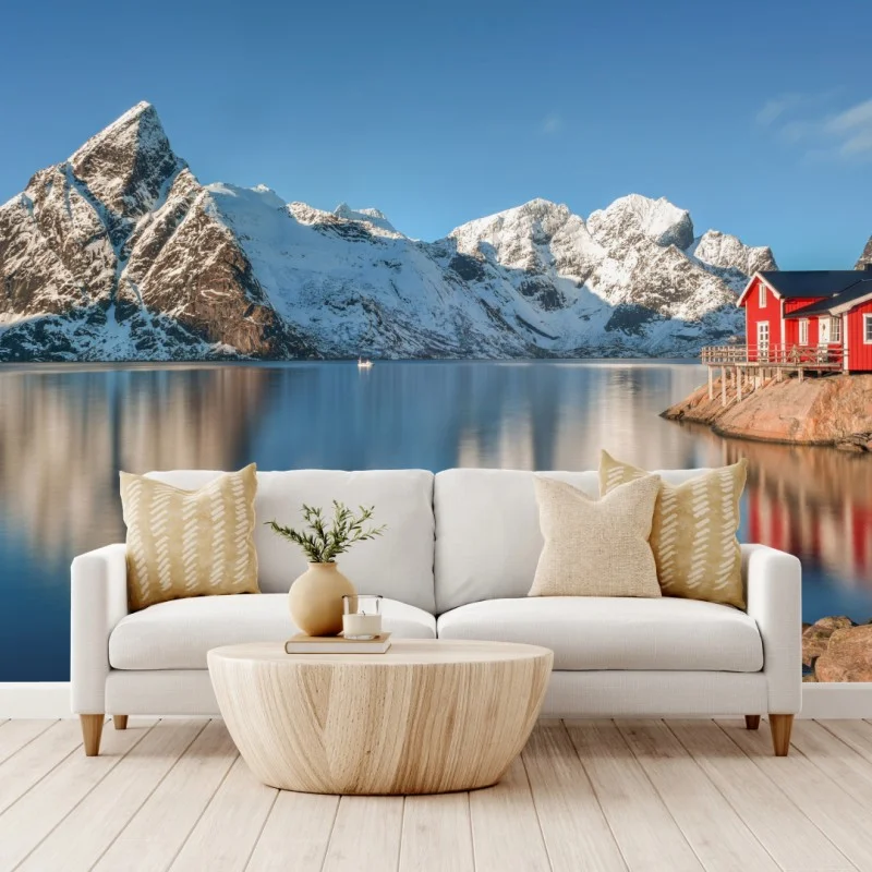 Fotomural escena invernal en Reine, Islas Lofoten, Noruega