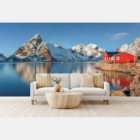 Fotomural escena invernal en Reine, Islas Lofoten, Noruega – Pixers®