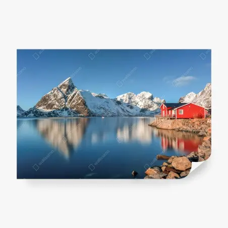 Fotomural escena invernal en Reine, Islas Lofoten, Noruega – Pixers®