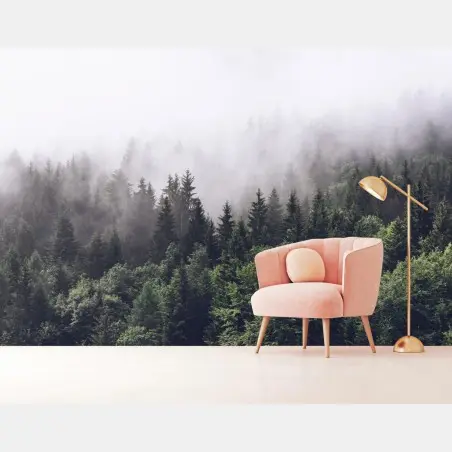 Fotomural bosque montañoso envuelto en niebla – Pixers®