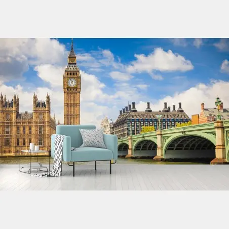 Fotomural panorama urbano de Londres con Big Ben y puente de Westminster – Pixers®