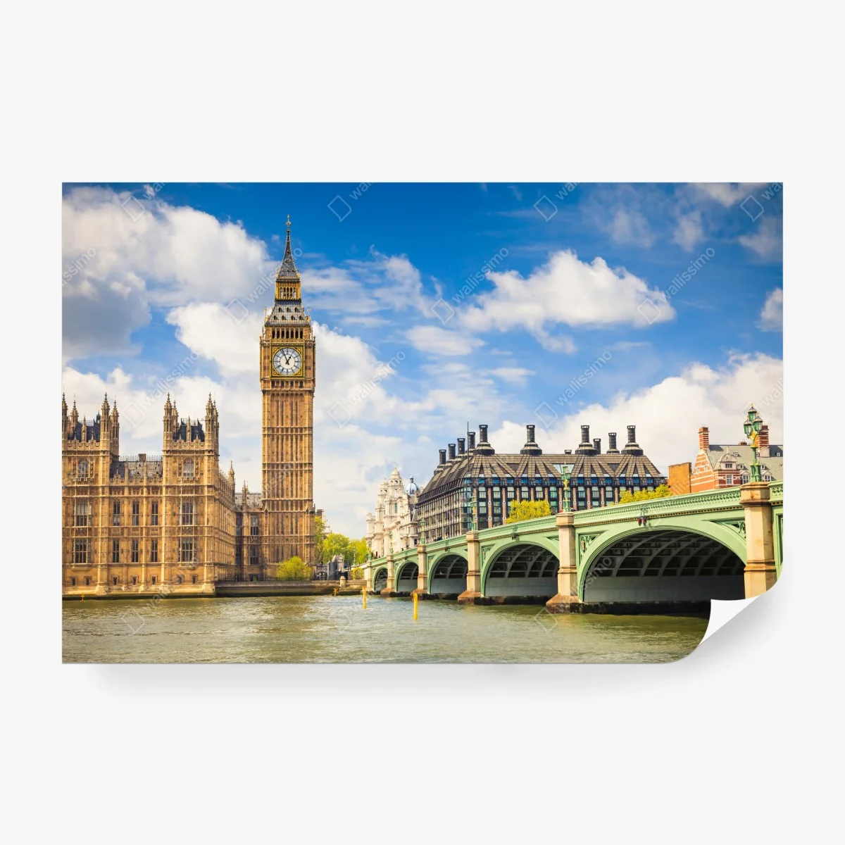 Fotomural panorama urbano de Londres con Big Ben y puente de Westminster – Pixers®