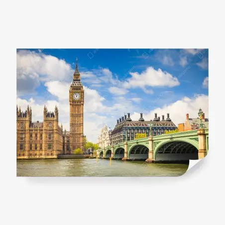 Fotomural panorama urbano de Londres con Big Ben y puente de Westminster – Pixers®