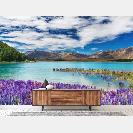 Fotomural lupinos y lago turquesa en Lake Tekapo – Pixers®