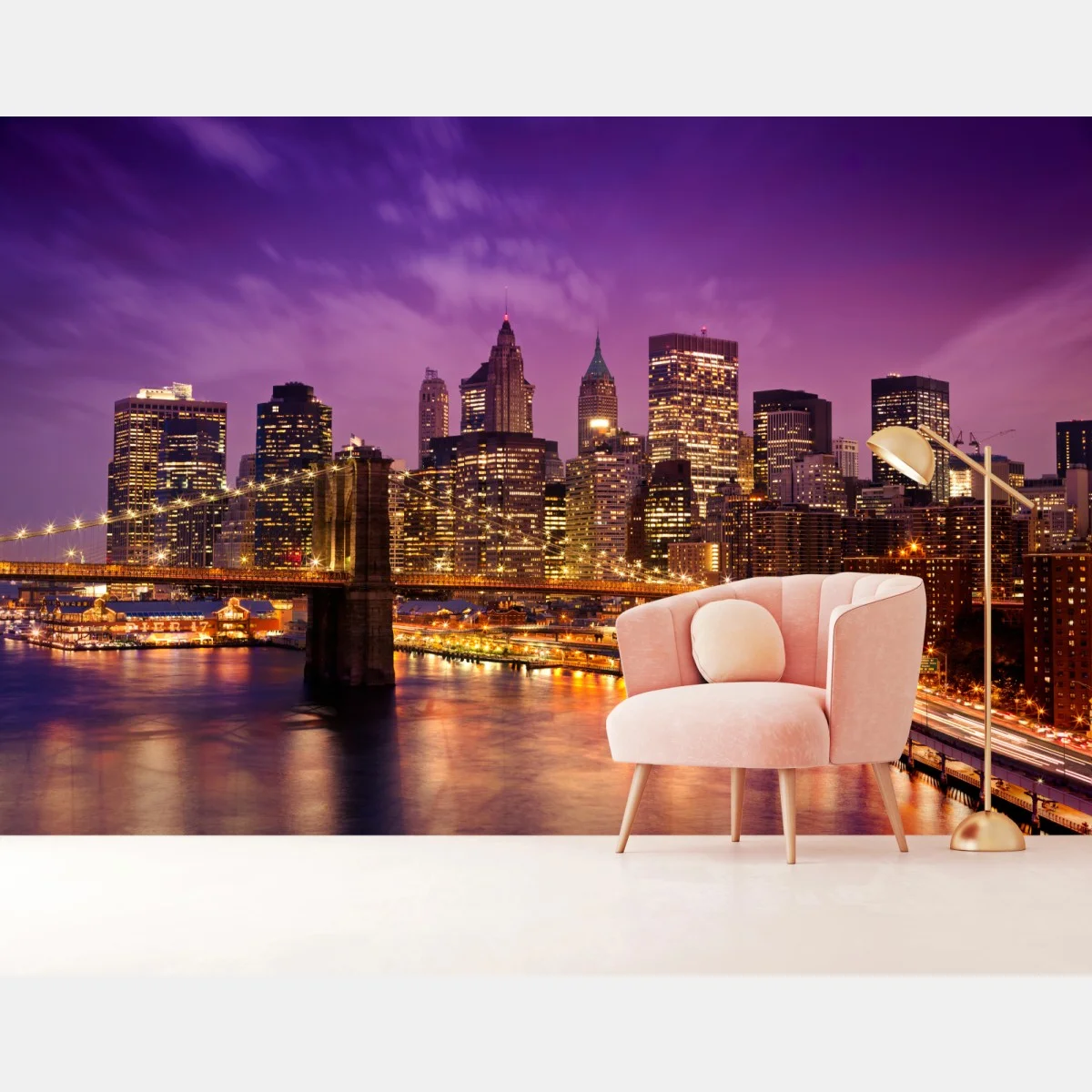 Fotomural panorámica nocturna de Nueva York con puente iluminado – Pixers® Fotomural panorámica nocturna de Nueva York con puente iluminado – Pixers®