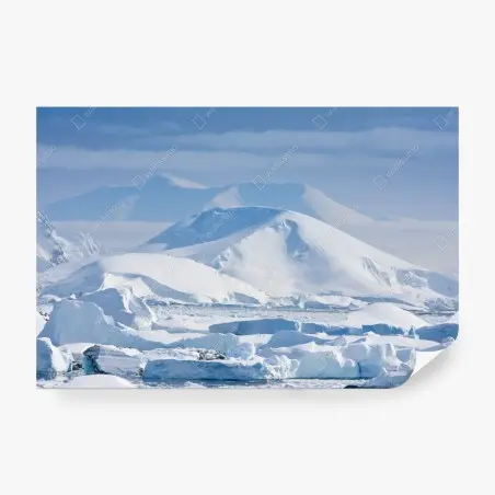 Fotomural serenidad polar: montañas nevadas y icebergs – Pixers®