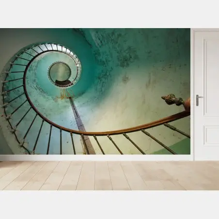 Fotomural escalera en espiral en tonos verde agua – Pixers®