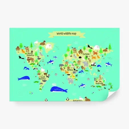 Fotomural mapa mundial de fauna en estilo ilustrado – Pixers®