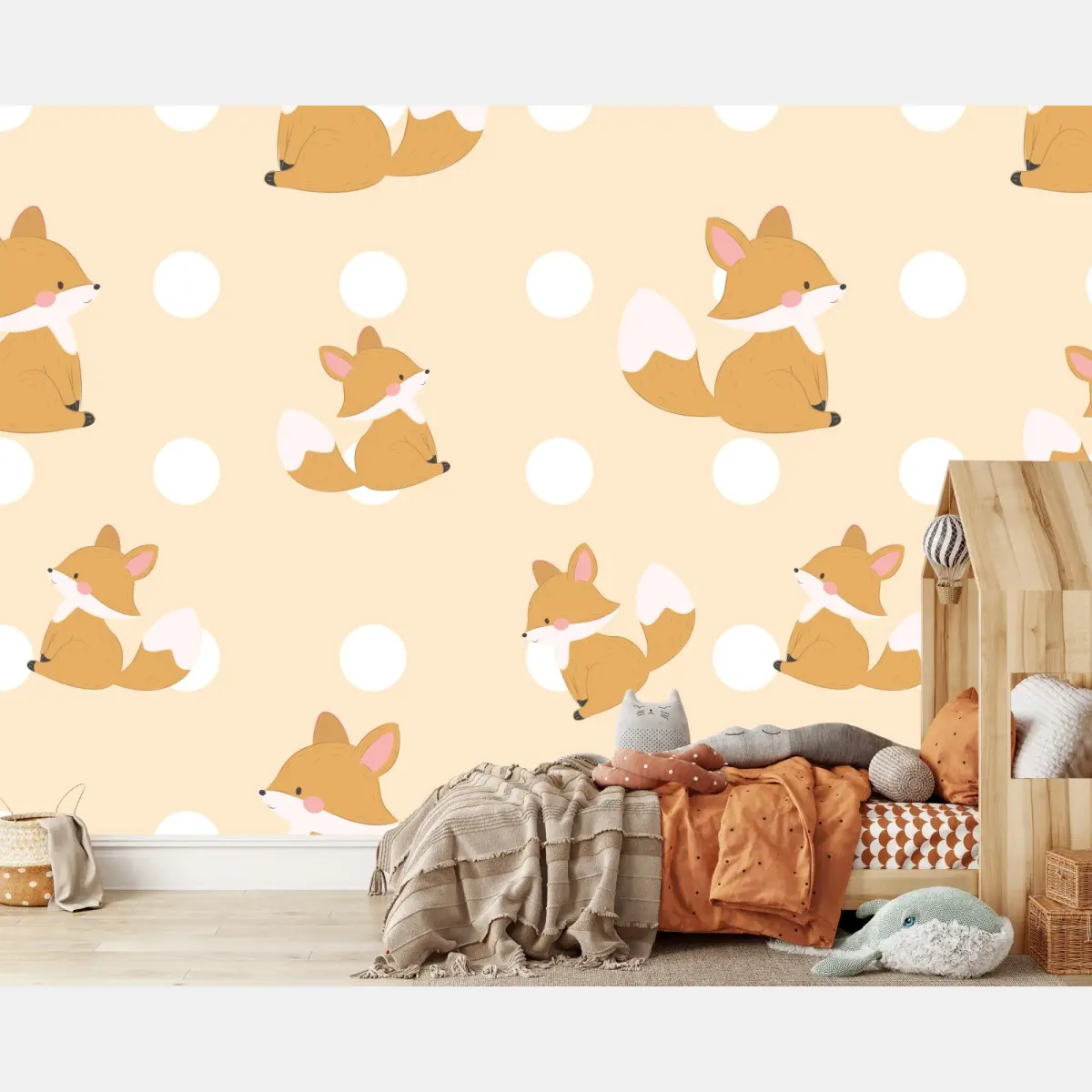 Fotomural adorable estampado de zorros para habitación infantil – Pixers®