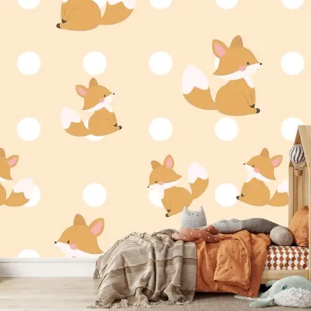 Fotomural adorable estampado de zorros para habitación infantil