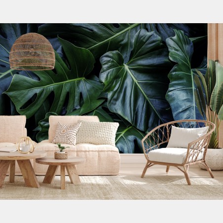 Fotomural follaje tropical en tonos verdes profundos – Pixers®