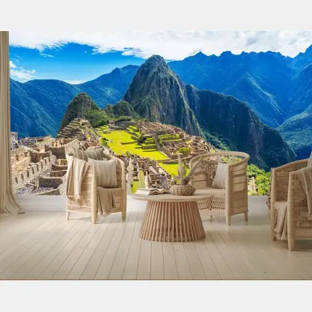 Fotomural panorámica de Machu Picchu entre montañas – Pixers®