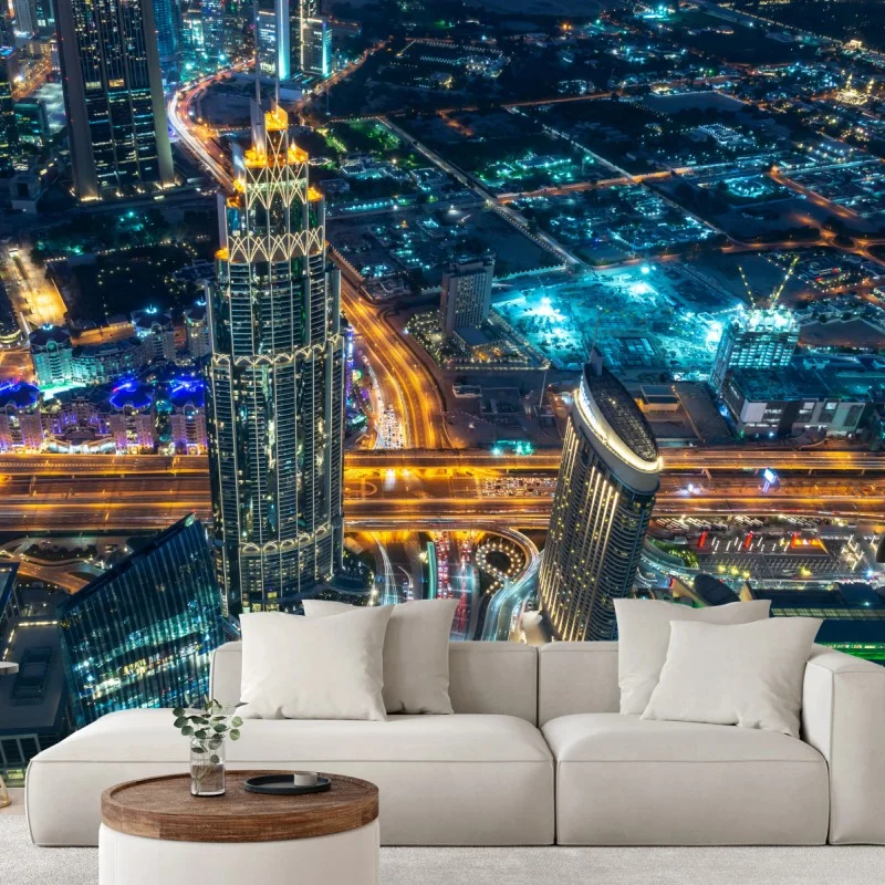 Fotomural panorama nocturno de Dubai desde Burj Khalifa
